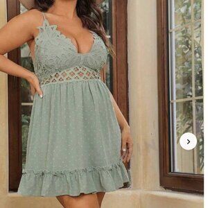 SHEIN Sage Green Lace Trim Mini Dress